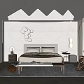 Modern Bedroom Interior Design With White Wardrobes Spherical Wall Decorations Bench And Large Windows