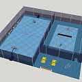 Indoor Sports Facility With Two Basketball Courts Blue Flooring And Enclosed Netting