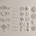 Ornate White Carved Decorative Elements Featuring Various Shapes For Interior Decoration 3d model