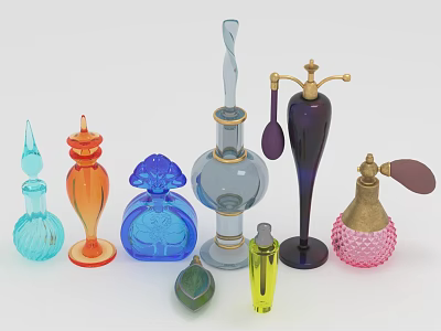 Vintage Colorful Glass Perfume Bottles Collection With Diverse Shapes And Intricate Details 3d model