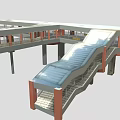 Modern Pedestrian Overpass Structure With Steel Frame Glass Canopy And Stairs