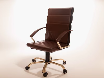 Brown Leather Leisure Chair with Metal Armrests and Wheeled Base Modern Design 3d model