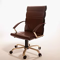 Brown Leather Leisure Chair with Metal Armrests and Wheeled Base Modern Design