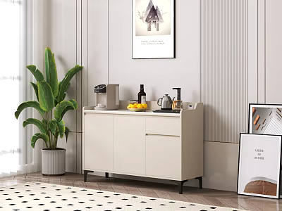 Modern Entryway Console Cabinet With Coffee Machine Teapot Fruits Green Plant And Decorative Painting 3d model