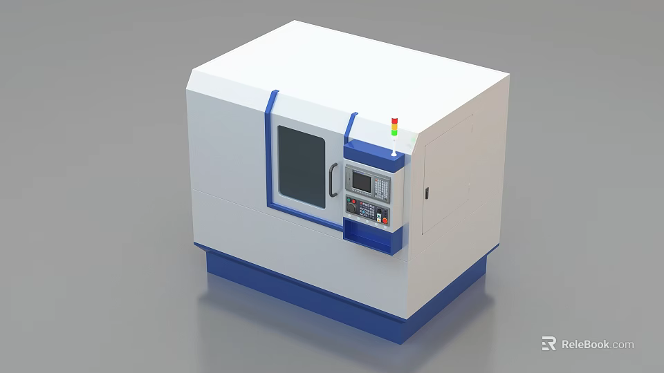 Industrial Equipment With White Body Blue Frame Transparent Observation Window Control Panel And Indicator Lights 3d model 