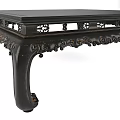 Black Traditional Carved Dining Table with Decorative Legs and Openwork Patterns 3d model