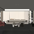 Modern Elegant Living Room Design With Beige Sofa Red Armchair Round Coffee Table Striped Rug