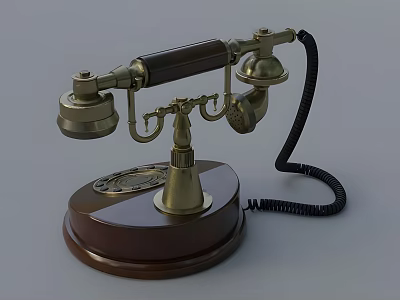 Vintage Telephone With Brass Handset Wooden Base And Rotary Dial Design 3d model