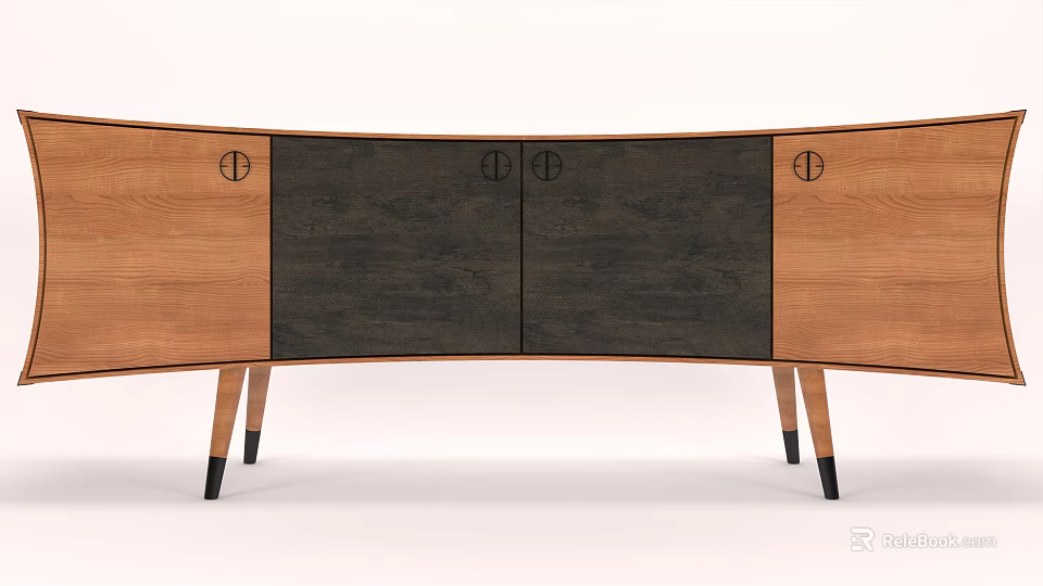 Wooden Console Table With Curved Design Dark Panels And Metal Handles 3d model 