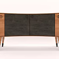 Wooden Console Table With Curved Design Dark Panels And Metal Handles