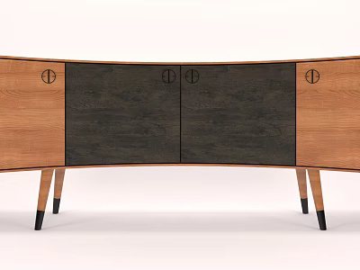 Wooden Console Table With Curved Design Dark Panels And Metal Handles 3d model