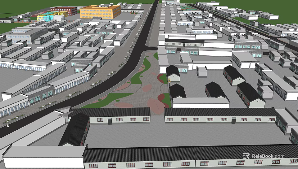 Aerial View Of Rural Village With Traditional Buildings And Roads Layout 3d model 
