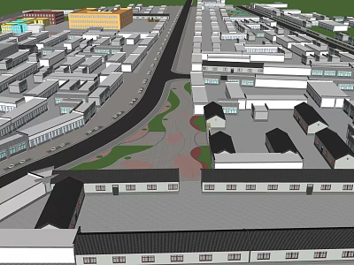 Aerial View Of Rural Village With Traditional Buildings And Roads Layout 3d model