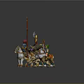Men Riding Fantasy Mythical Creatures With Various Weapons And Colorful Flags