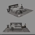 Modern Double Bed With Bedside Tables And Cozy Bedding On Soft Rug 3d model