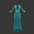 Elegant Blue Long Dress With V Neck Long Sleeves And Fitted Design