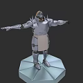 Game and Movie Character Wearing Silver Spiked Armor Standing on Hexagonal Pedestal