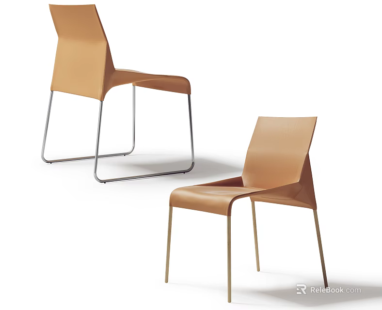 Two Modern Tan Leisure Chairs With Leather Upholstery And Metal Legs In Sleek Design 3d model 