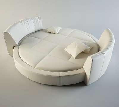Modern White Round Bed With Upholstered Padded Design And Backrests And Pillows 3d model