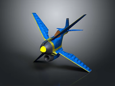 Blue Model Airplane With Yellow Gray Details Propeller And Wing Stripes On Dark Background 3d model
