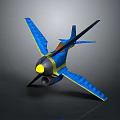 Blue Model Airplane With Yellow Gray Details Propeller And Wing Stripes On Dark Background