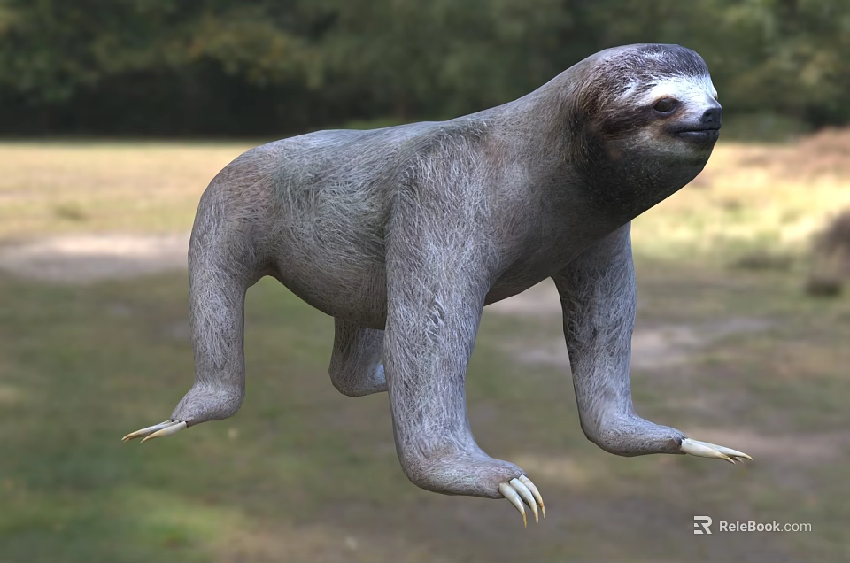 Sloth In Natural Grassland Habitat With Sharp Claws And Gray Fur 3d model 