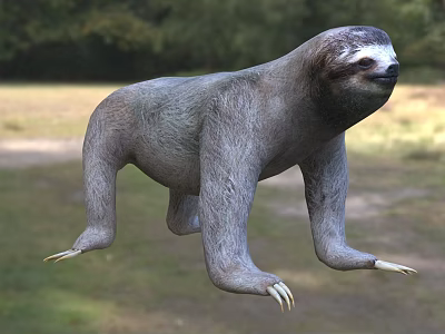 Sloth In Natural Grassland Habitat With Sharp Claws And Gray Fur 3d model