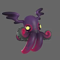 Purple Aquatic Octopus with Yellow Eyes and Red and Green Tentacles in 3D Model Design