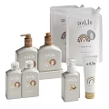 Modern Bathroom Accessories Set With Wooden Brushes Towels And Soap Dispensers