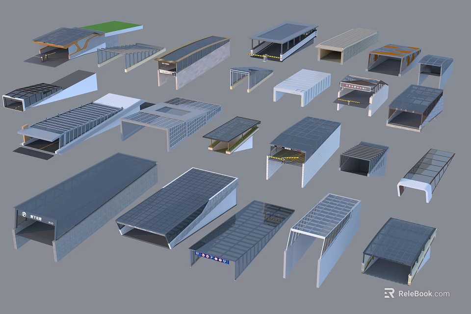 Parking Garage Architectural Models With Various Designs Multiple Shapes And Structures 3d model 