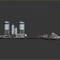 Industrial Silo Facility With Multiple White Silos Heavy Equipment And Gravel Yard