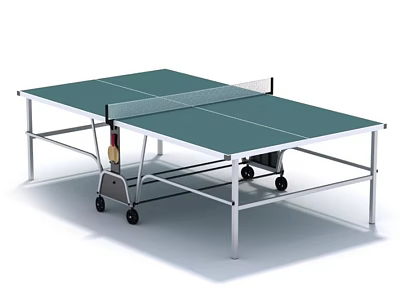 Sports Equipment Foldable Ping Pong Table With Green Top Net And Rolling Wheels 3d model