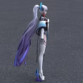 Game And Movie Character With White Long Hair Blue Accents And Futuristic Tech Outfit