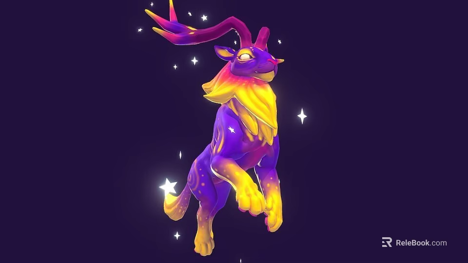 Colorful Game Movie Character With Purple Yellow Gradient Antlers And Starry Background 3d model 