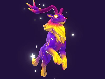 Colorful Game Movie Character With Purple Yellow Gradient Antlers And Starry Background 3d model