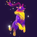 Colorful Game Movie Character With Purple Yellow Gradient Antlers And Starry Background
