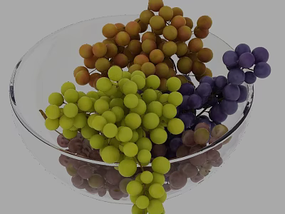 Fresh Colorful Green Orange Purple Grapes in Transparent Glass Bowl 3d model