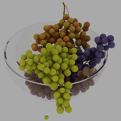 Fresh Colorful Green Orange Purple Grapes in Transparent Glass Bowl 3d model