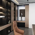 Modern Office Interior Design With Wooden Desk Computer Chairs Bookshelves And Potted Plant