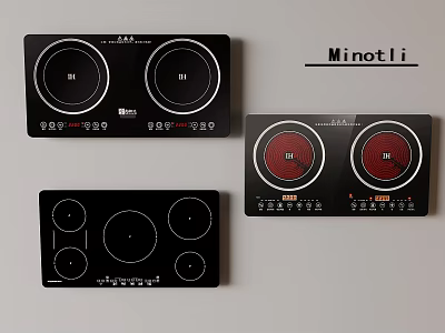 Minotli Kitchen Induction Cooktops With Various Black And Red Panel Designs 3d model