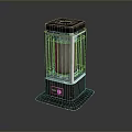 Black Portable Heater With Metal Mesh Cover And Control Knob On Smooth Surface