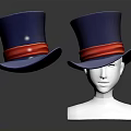 Two Blue Top Hats With Red Ribbon On White Mannequin Head In Dark Background