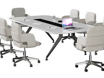 Modern Conference Table Setup With Office Chairs Laptop And Stationery In Meeting Room 3d model