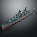 Detailed Warship Model Watercraft With Gray Body Red Bottom Turrets And Antennas