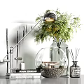 Modern Decorative Ornament Set With Glass Vase Green Plants Fishbowl And Decorative Lamp