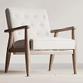 Modern Accent Chair With Tufted Backrest Wooden Armrests And Light Colored Upholstery