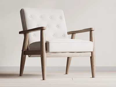 Modern Accent Chair With Tufted Backrest Wooden Armrests And Light Colored Upholstery 3d model