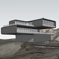 Modern Detached Villa In Desert Landscape With Rock Cactus And Water Feature