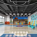 Modern Indoor Basketball Court With Sports Gear And Wall Decor