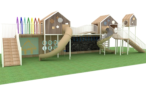 Kindergarten combination slide children's amusement facilities theme amusement equipment 3d model